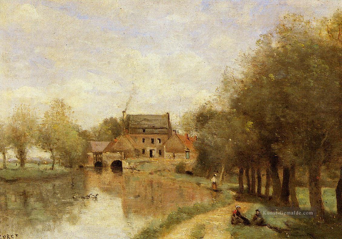 Arleux du Nord die Drocourt Mühle auf dem Sensee plein air Romantik Jean Baptiste Camille Corot Ölgemälde